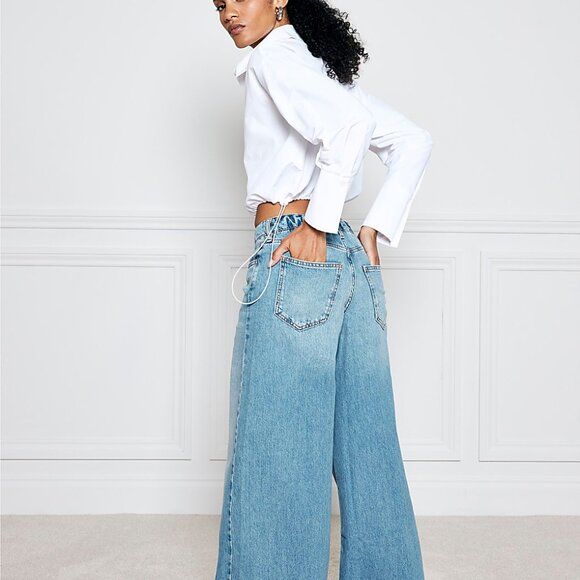 BNWT Blue mid rise elastic back palazzo jeans - Picture 4 of 5